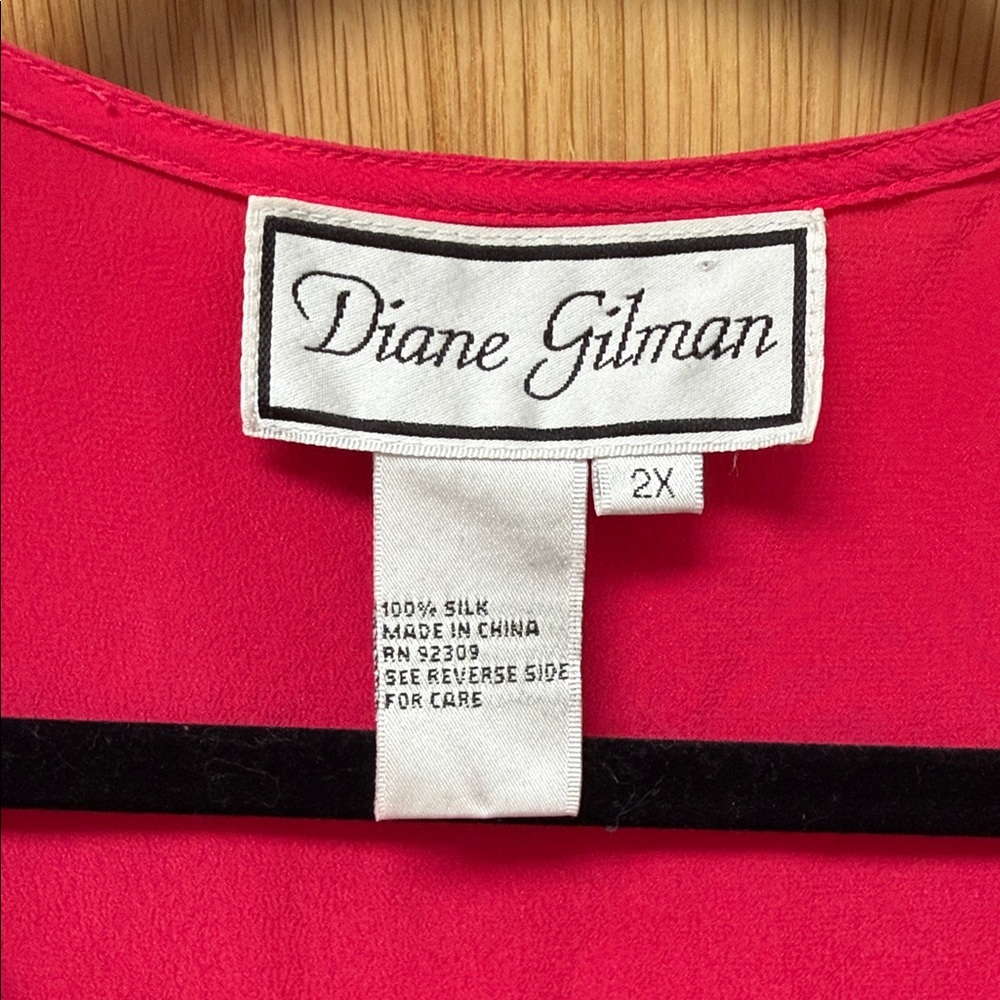 Diane Gilman Hot Pink Embroidered V-Neck Tunic with Multicolor Trim - Picture 2 of 7